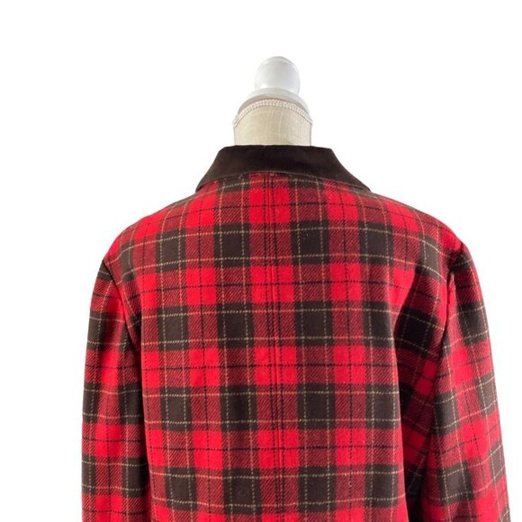 Liz Sport Red Black Plaid 5-Button Wool Blazer Sz 14P Brown Contrast Jacket EUC - Picture 7 of 13
